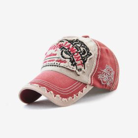 Embroidered Men's Outdoor Leisure Tiger Head Sun Hat (Color: Wine Red)