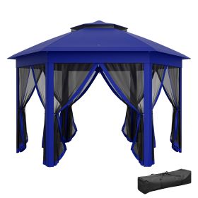 13' x 13' Pop Up Gazebo Hexagonal Canopy Shelter with 6 Zippered Mesh Netting for Patio Backyard Garden Wedding Party (Option: Blue-270x270x1170 mm)