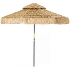 8.5 FT Hula Thatched Tiki Patio Umbrella, 2-Tier Tropical Hawaiian Style Outdoor Umbrella with 8 Ribs, UPF30+, Khaki (Option: Khaki-1620x220x220 mm)