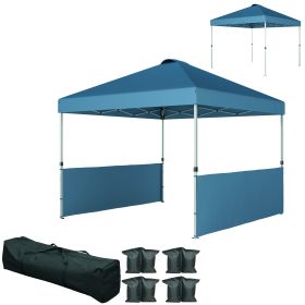 10' x 10' Pop Up Canopy Tent with 2 Half Sidewalls, UV50+ Instant Sun Shelter with Wheeled Carry Bag, Sea Blue (Option: Blue-1190x225x225 mm)