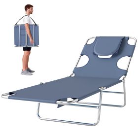 Folding Outdoor Chaise Lounge Sun Tanning Chair with Face Cavity, Pillow, 5-level Adjustable for Beach, Pool, Gray (Option: Gray-720x110x570 mm)
