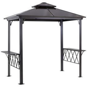 Outside Porch BBQ Cooking Pergola Canopy w/ 6 Hooks for Utensils & Double Venting Roof (Option: Black-1570x70x790 mm)