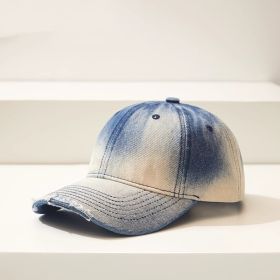 Distressed Gradient Denim Casual All-match Ripped Baseball Cap (Option: Dark Blue-Adjustable)