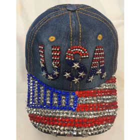 World Cup USA Bling Baseball Cap ,Rhinestone Denim Fan Hat,navy Blue (Option: Navy Blue)