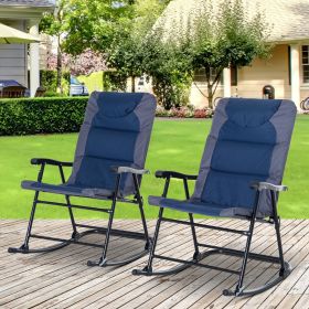2 Piece Outdoor Patio Furniture Set with 2 Folding Padded Rocking Chairs (Option: Navy Blue-1160x280x700 mm)