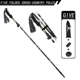 Five Section Folding Trekking Cane For Hiking And Walking - Lightweight 7075 Aluminum, Strong And Durable Outer Lock And High-density EVA Grip, M (Option: 1PCBlack)