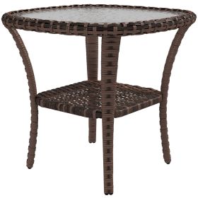 Outdoor Coffee Table with Storage Shelf, Hand-Woven Wicker Side Table with Water-Ripple Glass Top, Mix Brown (Option: Mixed-brown-520x110x540 mm)