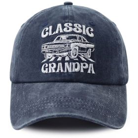 Vintage Washed Navy Baseball Cap For Men, Classic Grandpa Retro Muscle Car Embroidered Hat, Summer Casual Soft Cotton Trucker Hat Gift For Grandp (Option: Blue)