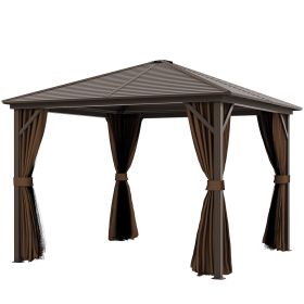 10' x 10' Hardtop Gazebo Canopy, Permanent Pavilion with Hook, Curtains, Aluminum Frame for Patio, Garden, Dark Brown (Option: Brown-2180x320x200 mm)