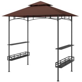 8' x 5' BBQ Grill Gazebo, 2-Tier Outdoor BBQ Gazebo with 2 Side Shelves, Storage Baskets, Ceiling Hook, Dark Brown (Option: Brown-1280x450x180 mm)