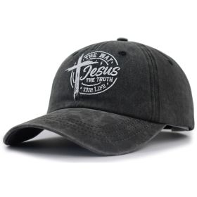 2pcs Vintage Washed Black Baseball Cap For Women Men, Jesus The Way The Truth The Life Cross Embroidered Faith Christian Hat (Option: 1pcs)