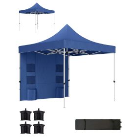 10' x 10' Heavy Duty Pop Up Canopy Tent with Sidewall, UPF50+ Instant Sun Shelter with Storage Pockets, Dark Blue (Option: Blue-290x230x1640 mm)