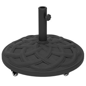Round Patio Umbrella Base with Wheels, 44 lbs Resin Umbrella Stand Base, Heavy Duty Patio Umbrella Holder for 1.3"/1.5"/1.9" Umbrella Poles for (Option: Black-600x660x138 mm)
