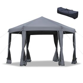13' x 11' Hexagonal Pop Up Gazebo, Heavy Duty Outdoor Canopy Tent with 6 Mesh Sidewall Netting, 3-Level Adjustable Height and Strong Steel Frame (Option: Dark Grey-1200x320x315 mm)