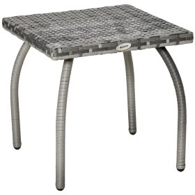 Outdoor PE Wicker Side Table, Small Square Rattan End Table, All-Weather Material Coffee Table for Garden, Balcony, Backyard, Grey (Option: Gray-480x480x110 mm)