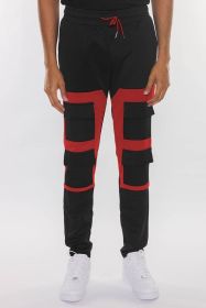COLOR BLOCK CARGO TRACK PANT (Color: RED BLACK, size: 2XL)