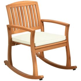 Outdoor Rocking Chair with Cushion, Acacia Wood Patio Rocker for Backyard, Patio, Home, Teak Tone (Option: Teak-920x730x150 mm)