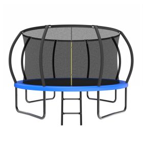 12FT Recreational Kids Trampoline With Safety Enclosure Net & Ladder, Outdoor Recreational Trampolines (Option: Blue)
