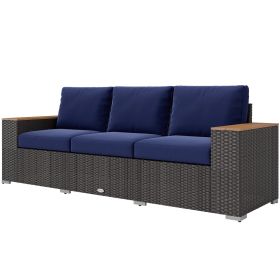 3-Seat Outdoor Patio Sofa, PE Wicker Outdoor Couch with  Extra Wide Deep Seat, Wide Armrests 4" Cushions, Navy Blue (Option: Navy Blue-745x270x645 mm)