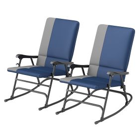 Outdoor Rocking Chairs Set of 2, Folding Rocking Chair Set, 400 lbs. Capacity, Wide Seat, Padded High Back, Dark Blue (Option: Dark Blue-1185x295x720 mm)