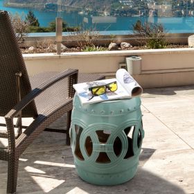 13" x 18" Ceramic Garden Stool with Woven Lattice Design & Glazed Strong Materials Decorative Outdoor Stool (Option: Antique-Blue Green-430x430x535 mm)