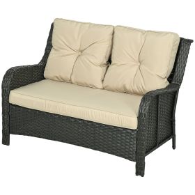 2-Seater Outdoor Sofa w/ 4" Thick Cushions, Outdoor Couch, Beige (Option: Beige-1160x280x700 mm)