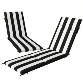Outdoor Chaise Lounge Cushions Set of 2 with 6 Ties, High-Density Foam, for Patio and Poolside, Black and White (Option: Black-580x370x190 mm)