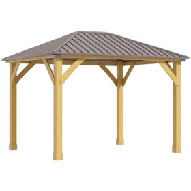 10' x 12' Hardtop Gazebo with Galvanized Steel Roof, Wooden Frame, Permanent Pavilion Outdoor Gazebo Canopy, for Patio, Garden, Backyard, Deck, (Option: Brown-2320x420x340 mm)