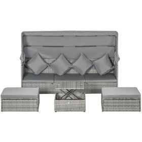 4 Piece Adjustable Canopy Outdoor Rattan Sofa Set w/ Height Adjustable Coffee Table & Cushions, Light Gray (Option: Light Gray-1010x255x715 mm)