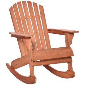 Adirondack Rocking Chair, with Slatted Wooden Design, Fanned Back, Ergonomic Armrests, & Classic Rustic Style, For Porch, Patio, Backyard, Teak (Option: Teak-975x605x210 mm)